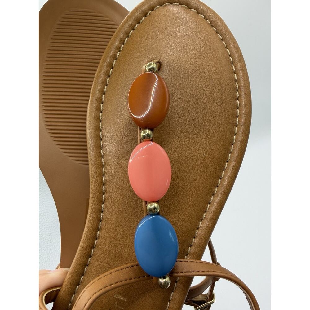 Madden Girl Beaded Sandals Womens Size 7 NWT Tan Ankle Strap Boho Flat Coastal - Picture 6 of 7